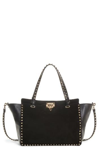 Valentino Medium Rockstud Suede & Leather Tote -