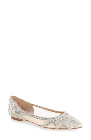 Women's Badgley Mischka Gigi Crystal Pointy Toe Flat .5 M - Ivory