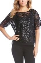 Women's Karen Kane Sequin Lace Mesh Top - Black