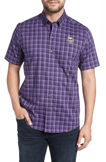 Men's Cutter & Buck Minnesota Vikings - Fremont Regular Fit Check Sport Shirt - Purple