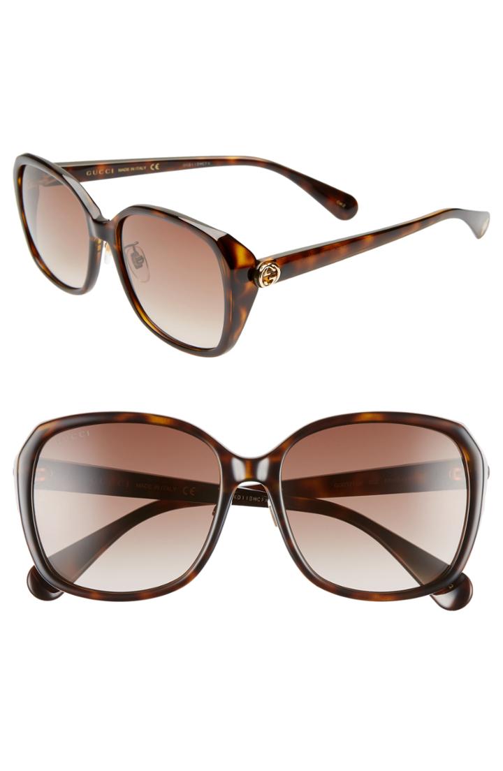 Women's Gucci 57mm Square Sunglasses - Havana