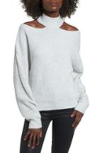 Women's Woven Heart Cutout Turtleneck Sweater - Grey