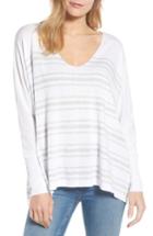 Women's Press Oversize Sleeve Stripe V-neck Sweater - White