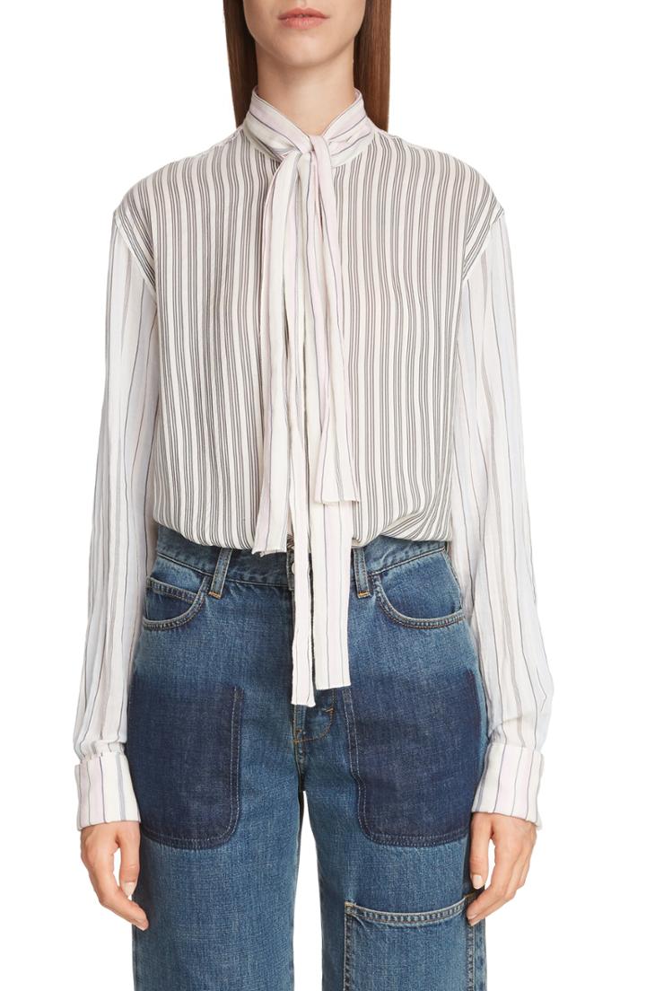 Women's Jw Anderson Pajama Stripe Tie Neck Blouse