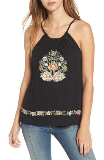 Women's Band Of Gypsies Floral Embroidered Tank - Black