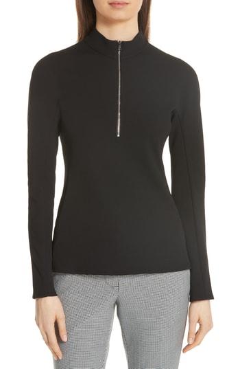 Women's Tibi Quarter Zip Mock Neck Top - Black