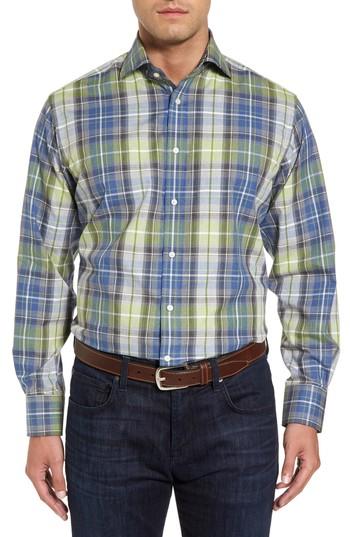 Men's Thomas Dean Regular Fit Plaid Sport Shirt - Green