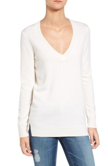 Women's Ag Luna V-neck Merino & Cashmere Tunic Sweater - White
