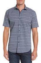 Men's Bugatchi Shaped Fit Diamond Stripe Print Sport Shirt, Size - Blue