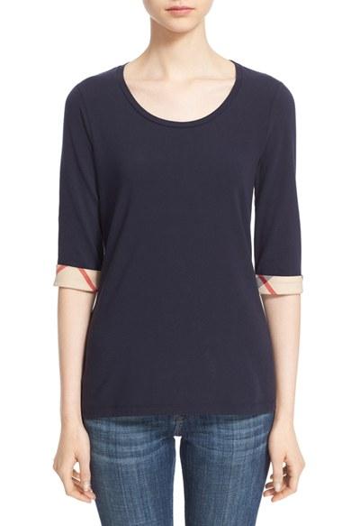 Women's Burberry Check Trim Tee - Blue