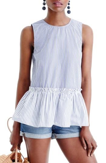Women's J.crew Button Back Stripe Peplum Top - Blue