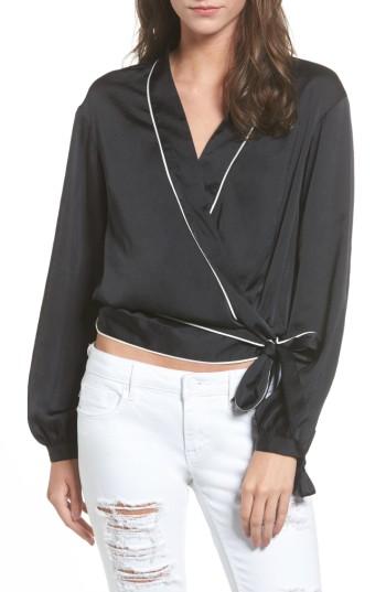Women's Bp. Piped Satin Wrap Top, Size - Black