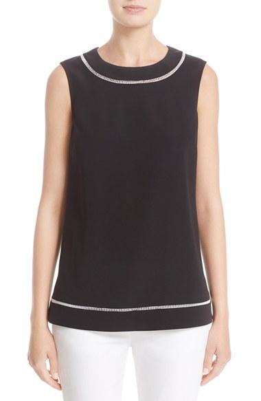 Women's St. John Collection Stretch Silk Crepe De Chine Shell, Size - Black