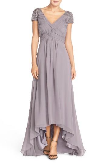 Women's Eliza J Embellished Pleated Chiffon Gown - Grey