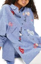 Women's Topshop Floating Floral Embroidered Shirt Us (fits Like 10-12) - Blue