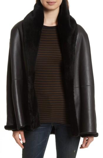 Women's Vince Shawl Collar Genuine Shearling Reversible Coat