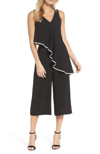 Women's Adrianna Papell Contrast Trim Crop Jumpsuit - Black