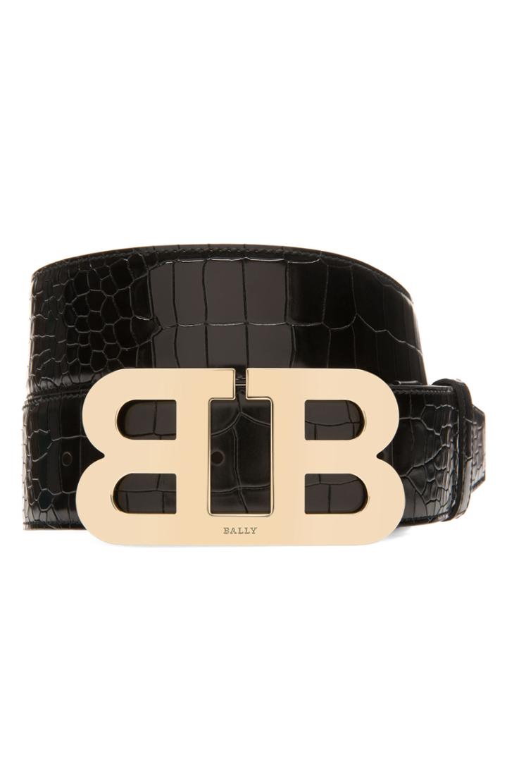 Men's Bally Mirror Buckle Embossed Leather Belt