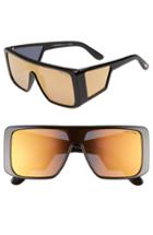 Women's Tom Ford 132mm Atticus Shield Sunglasses - Shiny Black/ Rose Gold/ Smoke