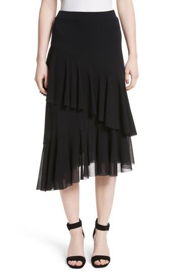 Women's Fuzzi Ruffle Tulle Midi Skirt - Black