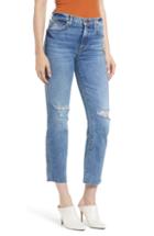 Women's 7 For All Mankind Edie Ripped High Waist Crop Straight Leg Jeans - Blue