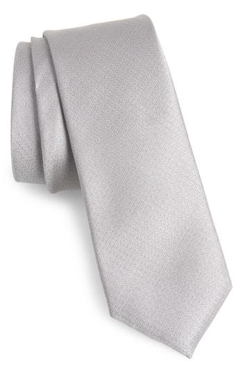 Men's Calibrate Clara Solid Silk Skinny Tie, Size - Metallic