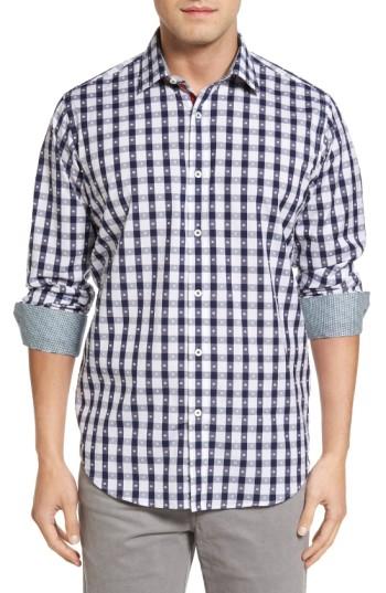 Men's Bugatchi Classic Fit Dot & Gingham Check Sport Shirt - Blue