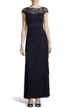 Women's Xscape Beaded Neck Ruched Gown - Blue
