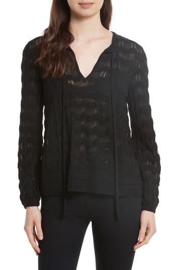 Women's M Missoni Tie Neck Openwork Knit Top Us / 40 It - Black