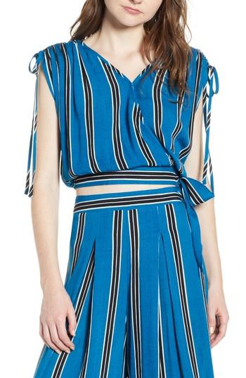 Women's Band Of Gypsies Stripe Surplice Crop Top - Blue