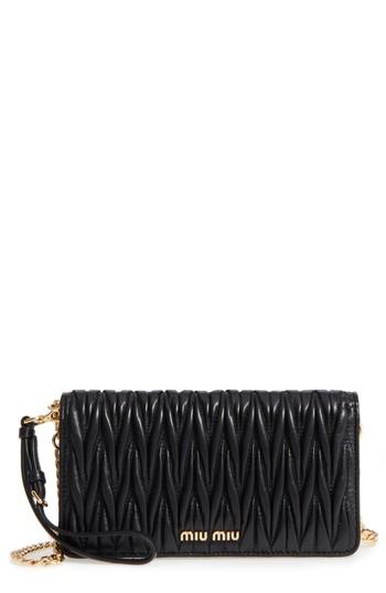 Women's Miu Miu Matelasse Leather Wallet On A Chain - Black