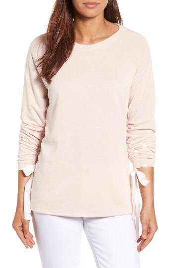 Women's Caslon Tie Ruched Sleeve Sweatshirt - Pink