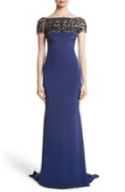 Women's Marchesa Embellished Bodice Silk Mermaid Gown - Blue