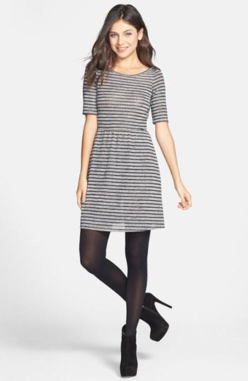 Dee Elle Sparkle Stripe V-back Skater Dress (juniors) Black/