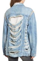 Women's Love, Fire Embellished Ripped Denim Jacket