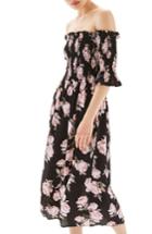 Women's Topshop Bardot Rose Midi Dress Us (fits Like 0) - Black