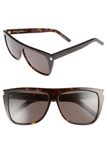 Women's Saint Laurent Sl1 59mm Flat Top Sunglasses - Havana/ Smoke