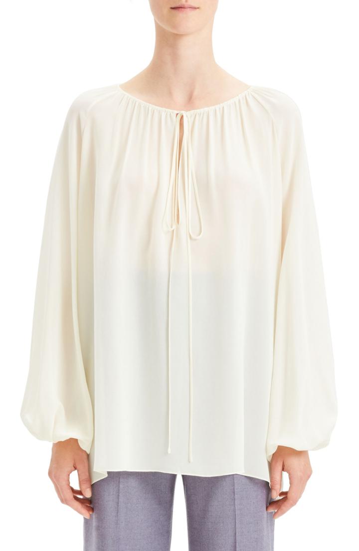 Women's Theory Tie Neck Silk Chiffon Blouse, Size - Ivory