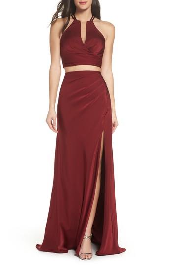 Women's La Femme Strappy Two-piece Sheath Gown - Burgundy