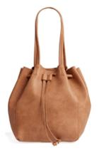 Street Level Faux Leather Drawstring Tote - Brown