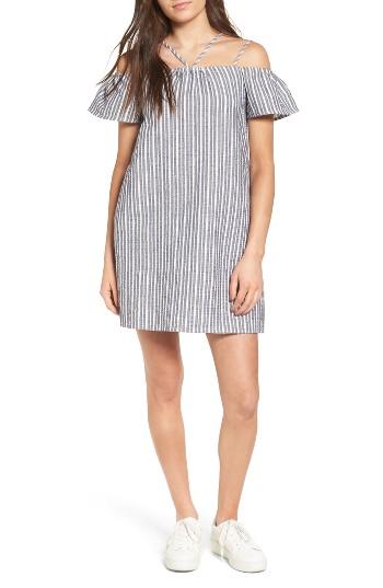Women's Lush Stripe Off The Shoulder Dress - Blue