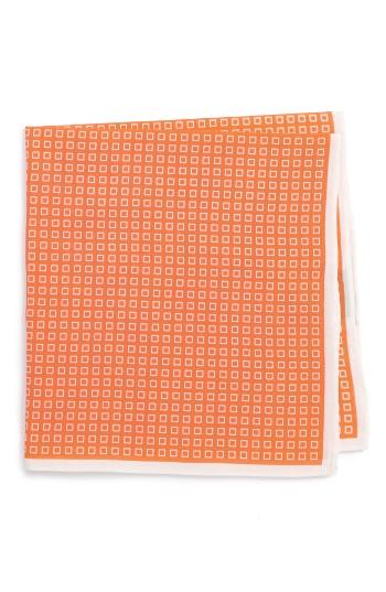 Men's Calibrate Geometric Cotton & Silk Pocket Square, Size - Orange