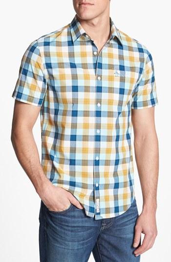 Original Penguin Plaid Slim Fit Short Sleeve Shirt Gulf