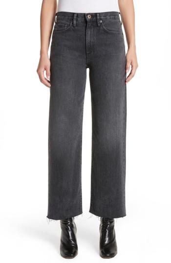 Women's Simon Miller Tilson Crop Frayed Wide Leg Jeans - Black