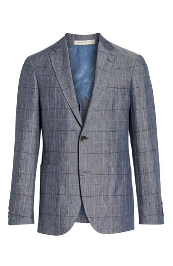 Men's Strong Suit Vantage Trim Fit Windowpane Linen Sport Coat R - Blue