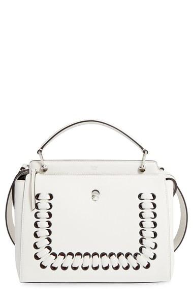 Fendi 'dotcom' Lace-up Leather Satchel - White