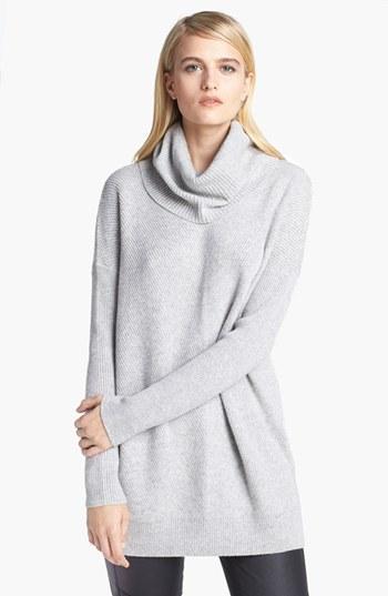 Vince Chevron Knit Turtleneck Sweater Heathert