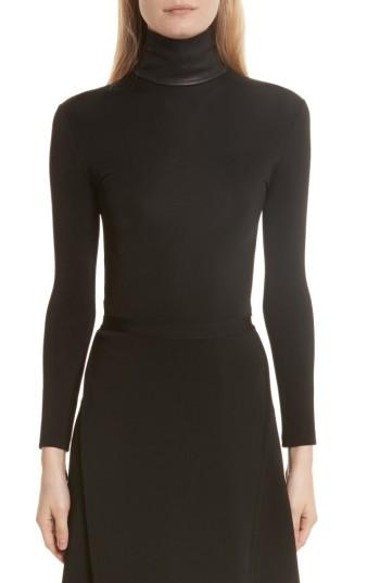 Women's Helmut Lang Bondage Jersey Leather Neck Top - Black