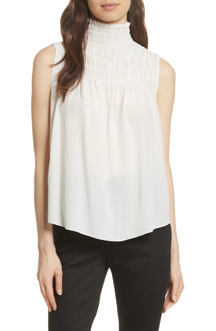 Women's Frame Smocked Sleeveless Silk Blouse