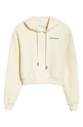 Women's Off-white Quotes Crop Hoodie, Size - White
